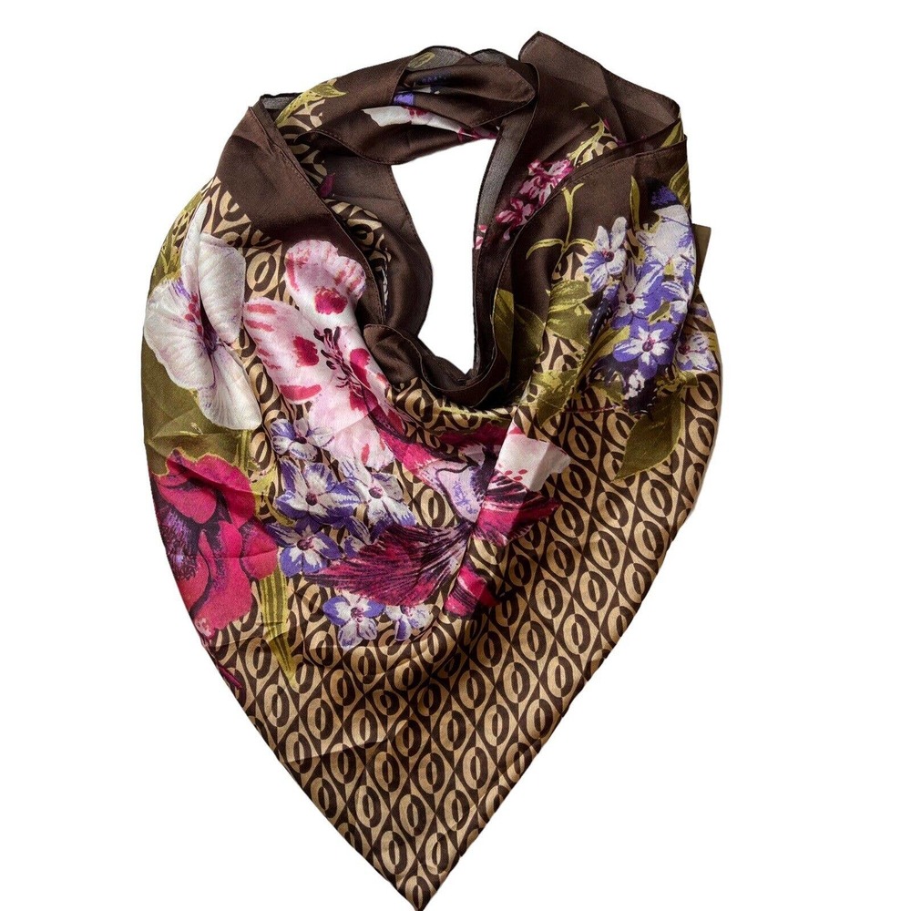 Giani Bernini Floral Loop Square Scarf Brown New